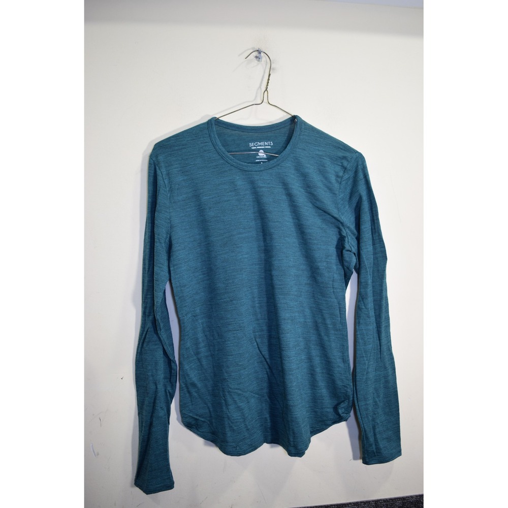 Segments Womens Small Teal Blue 100% Merino Wool Long Sleeve Crew Neck Top